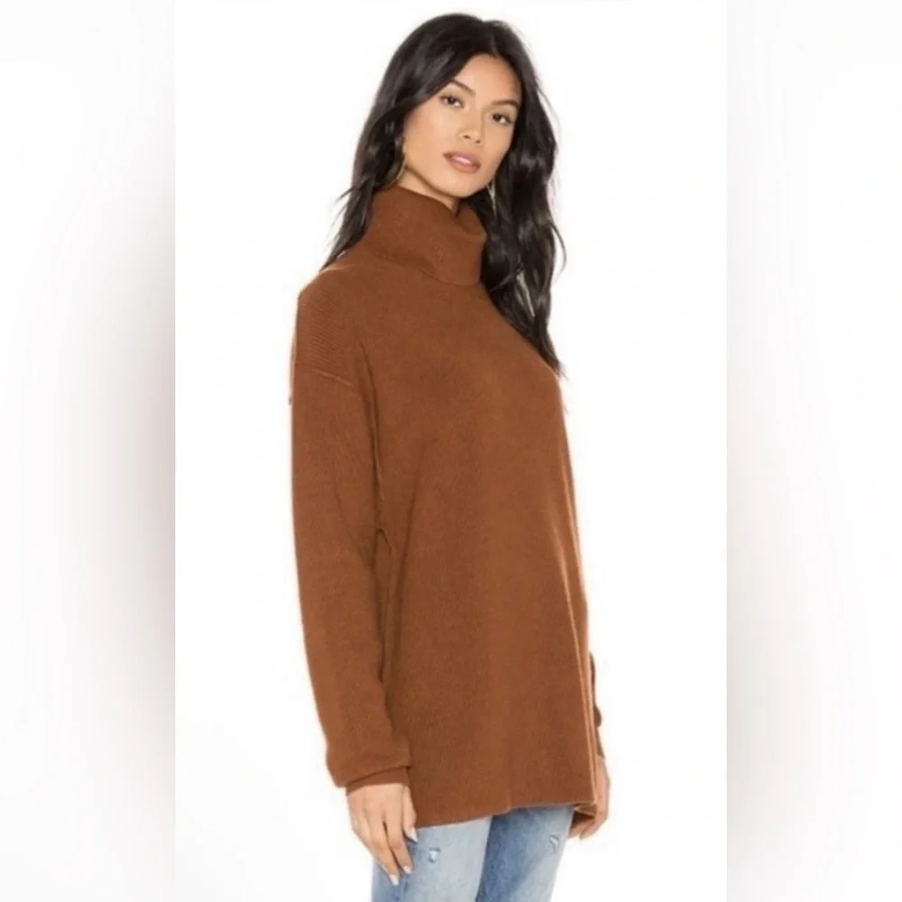 Free‎ People Softly Structured Knit Tunic Rust Color Turtleneck Sweater Small